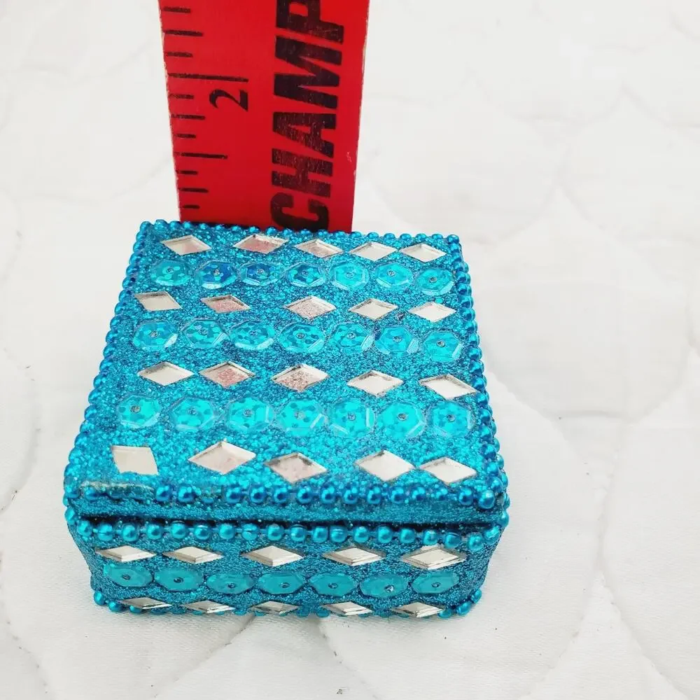 Vintage Rare Trinket Box Beaded Mirrored Lidded 2
